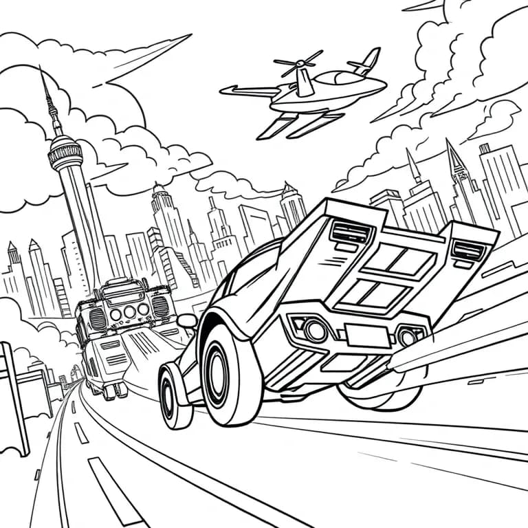 Flying cars in a futuristic skyline